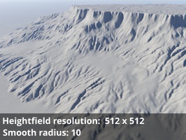 Heightfield resolution 512 x 512, Smooth radius = 10 (default).