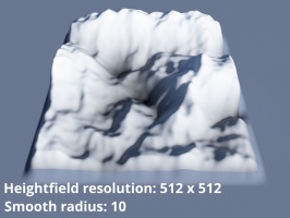 Heightfield resolution 512 x 512.  Smooth radius = 10