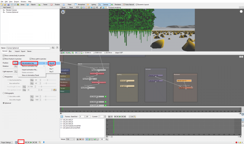 Set a keyframe for the spherical camera.