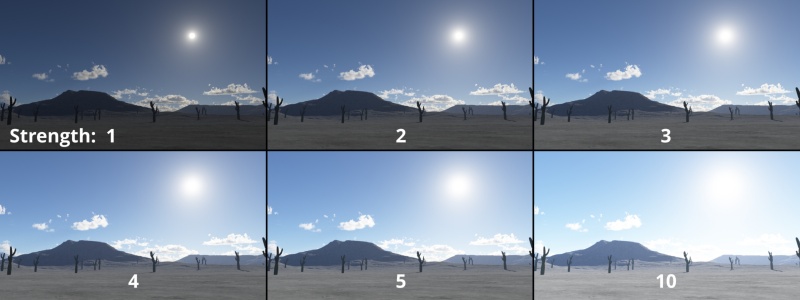 The Strength setting controls the brightness of the sunlight.