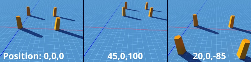 Changing the X and Z axis values repositions the bottom left corner of the Shader array.