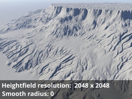 Heightfield resolution 2048 x 2048, Smooth radius = 0.
