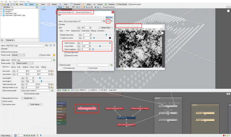 Adjust the contrast of the fractal noise pattern via the Power fractal shader's Colour tab.