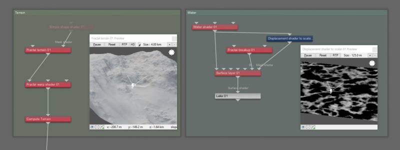 Step 2: Use a Displacement shader to scalar node to convert the displacement data to scalar data which can be used as a mask for another layer.