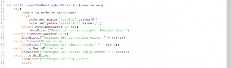 The setTerragenSunHeadingAndElevation function.