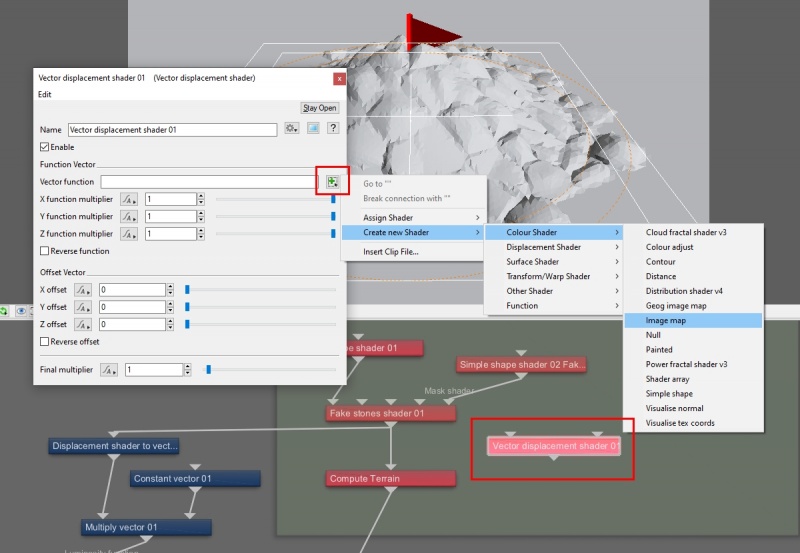 Assign an Image map shader to the Vector displacement function.