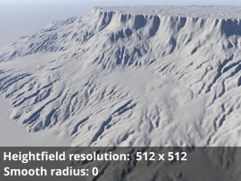 Heightfield resolution 512 x 512, Smooth radius = 0.