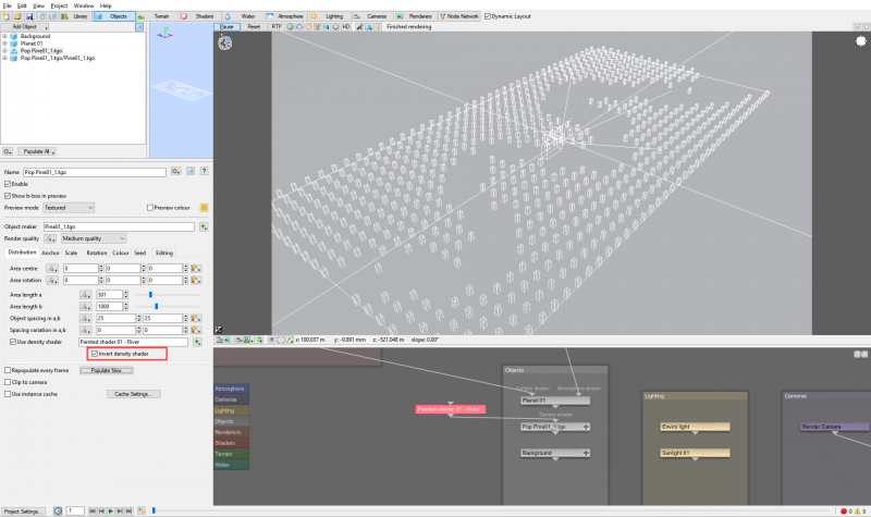 Invert where the 3D objects are instanced by checking the Invert density shader checkbox.