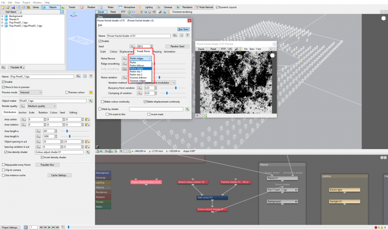 Terragen has a number of different types of fractal noise patterns available.