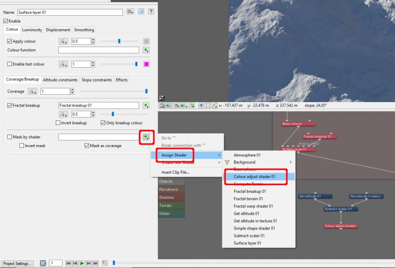 Assign the Colour adjust shader to the Surface layer’s Mask by shader setting.