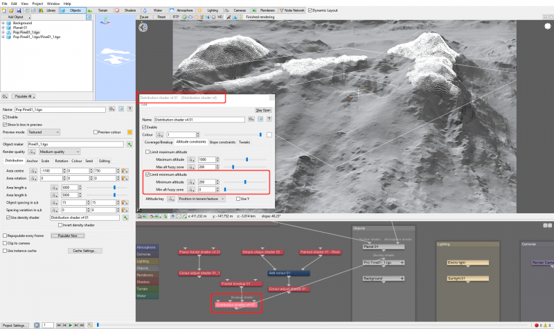 Setting the Distribution shader's altitude constraints.