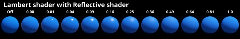Reflective shader applied after Lambert shader in workflow.