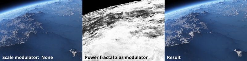 Power fractal 3 shader assigned to Scale modulator.