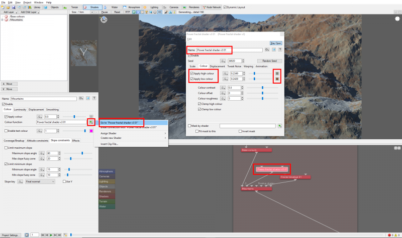 Use the Apply high colour and Apply low colour settings to apply the first layer of colour values to the terrain.