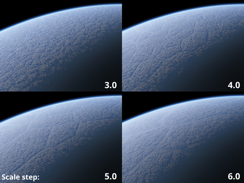 The Scale step value is used to determine how large the additional noise layers are to the Feature scale value.