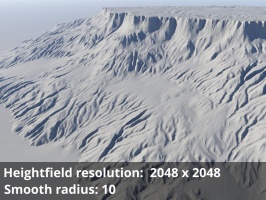 Heightfield resolution 2048 x 2048, Smooth radius = 10 (default).