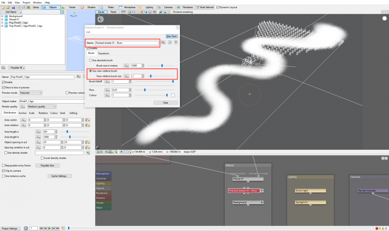 In the Painted shader the brush size can be set to an absolute size in metres or a view-relative size.