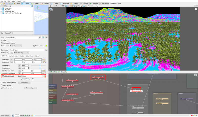 The tree objects are populated only in the pink areas.