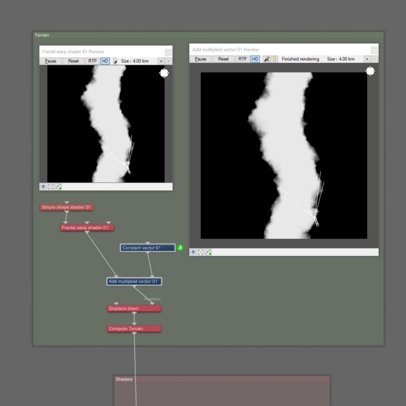 The Simple shape shader’s beveled edge values become brighter as the Constant vector value is raised.