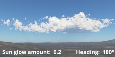 Sun glow amount = 0.2.  Sun heading 180 degrees.
