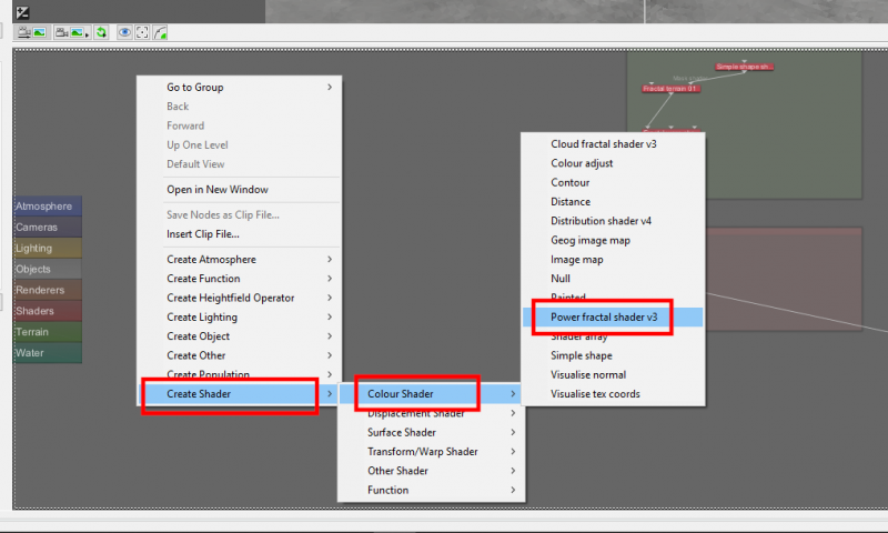 Adding a Power Fractal shader from the Node Network layout.