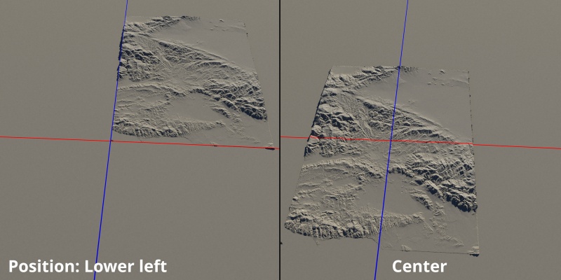 The GEOG image map shader positioned at the lower left and at the center.