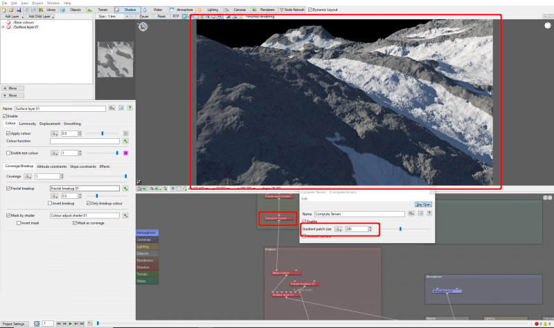 The Compute Terrain node determines the distance between the sample points.