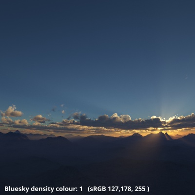 Bluesky density colour = 1, sRGB = 127,178,255 (default)