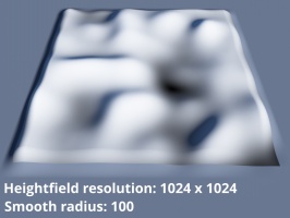 Heightfield resolution 1024 x 1024.  Smooth radius = 100