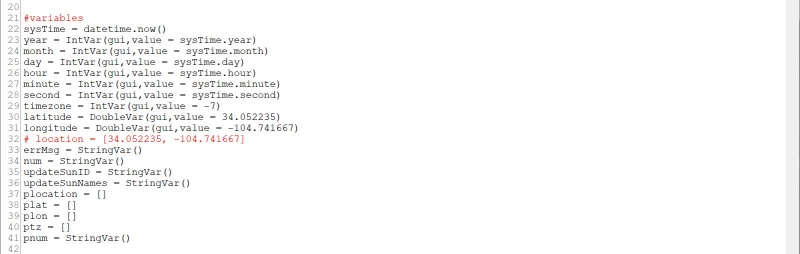 Variables section.