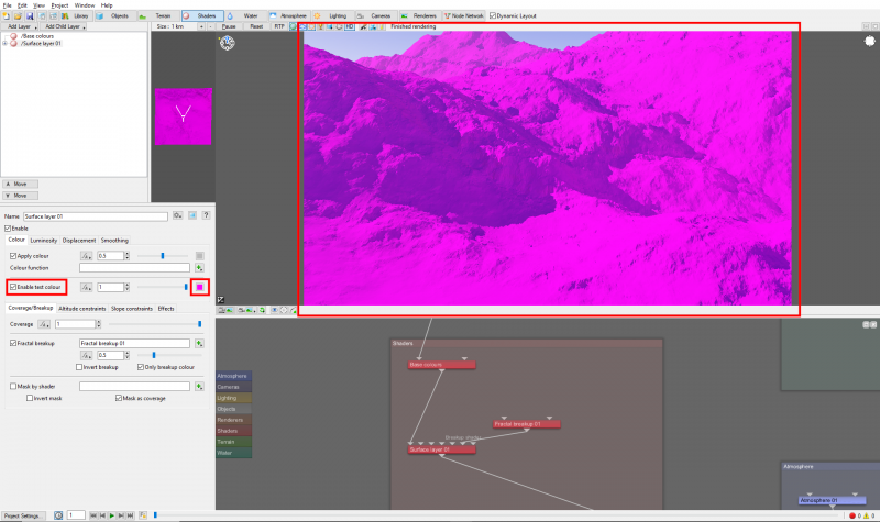 Checking the Enable Test Colour setting turns the surface pink.